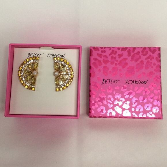 COPY - NIB BETSEY JOHNSON LEMON YELLOW RHINESTONE STUD EARRINGS - Picture 2 of 5